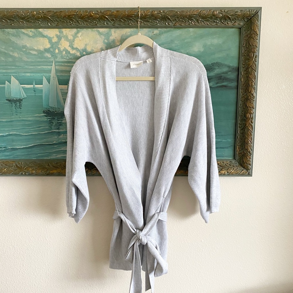 Light gray waffle wrap cardigan, size XS